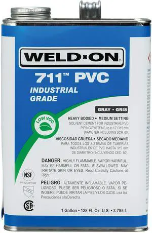 10117 711 Industrial Grade PVC Heavy-Bodied High Strength Solvent Cement - Medium-Setting and Low-VOC, Gray, 1 Gallon (128 fl oz) 10117 711 Industrial Grade PVC Heavy-Bodied High Strength Solvent Cement - Medium-Setting and Low-VOC, Gray, 1 Gallon (128 fl oz)