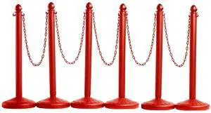 Montour Line Plastic Stanchion Red 2.5 Inch Diameter with 50 Foot Chain, 6-Pack, Crowd Control Barriers Montour Line Plastic Stanchion Red 2.5 Inch Diameter with 50 Foot Chain, 6-Pack, Crowd Control Barriers