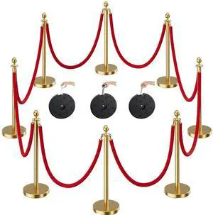 Gold Stanchions and Velvet Ropes, 8pcs Rope & Stainless Steel Posts | Red Velvet Ropes and Posts With Water/Sand/Concrete Fillable Leakproof Base for Birthday, Prom, Business, Wedding, Red Carpet Gold Stanchions and Velvet Ropes, 8pcs Rope & Stainless Steel Posts | Red Velvet Ropes and Posts With Water/Sand/Concrete Fillable Leakproof Base for Birthday, Prom, Business, Wedding, Red Carpet