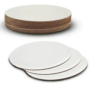 Corrugated White Cardboard Cake Board or Pizza Circle 14 inch - Sturdy Cake Base for Displaying Cakes, Bread and Desserts (Case of 250) - Made in The USA Corrugated White Cardboard Cake Board or Pizza Circle 14 inch - Sturdy Cake Base for Displaying Cakes, Bread and Desserts (Case of 250) - Made in The USA