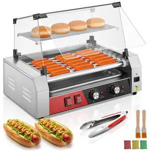 Hot Dog Roller 7 Rollers 18-24 Hot Dogs Capacity, 1050W Stainless Steel Hot Dog Machine with Bun Warmer Shelf, Dual Temp Control, Glass Cover, Removable Tray for Commercial and Party Hot Dog Roller 7 Rollers 18-24 Hot Dogs Capacity, 1050W Stainless Steel Hot Dog Machine with Bun Warmer Shelf, Dual Temp Control, Glass Cover, Removable Tray for Commercial and Party