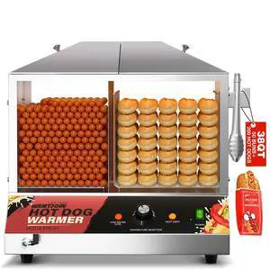 Commercial Hot Dog Steamer - 38QT/36L Electric Hot Dog Steamer and Bun Warmer, Stainless Steel Hot Dog Cabinet with Tempered Glass 200-275 Sausages & 40-45 Buns Commercial Hot Dog Steamer - 38QT/36L Electric Hot Dog Steamer and Bun Warmer, Stainless Steel Hot Dog Cabinet with Tempered Glass 200-275 Sausages & 40-45 Buns