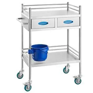 Lab Serving Cart Utility Cart Stainless Steel Medical Cart with Two Drawers for lab Equipment Use Grade I Stainless Steel Utility Services (2 Shelves/ 2 Drawer) Lab Serving Cart Utility Cart Stainless Steel Medical Cart with Two Drawers for lab Equipment Use Grade I Stainless Steel Utility Services (2 Shelves/ 2 Drawer)