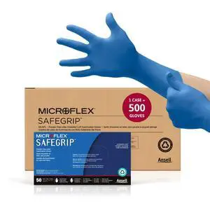 Microflex SafeGrip SG-375 Extra Thick Disposable Latex Gloves for Life Sciences, Automotive w/Textured Fingertips - XL Blue (Case of 500) Microflex SafeGrip SG-375 Extra Thick Disposable Latex Gloves for Life Sciences, Automotive w/Textured Fingertips - XL Blue (Case of 500)