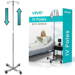 IV Pole with Wheels (4 Pack) - IV Fluids Bag Stand with 2 Hooks and Adjustable Height - Portable IV Pole for Home Care, Hospitals, Clinics and Travel - Safe and Easy to Move Medical IV Drip Stand IV Pole with Wheels (4 Pack) - IV Fluids Bag Stand with 2 Hooks and Adjustable Height - Portable IV Pole for Home Care, Hospitals, Clinics and Travel - Safe and Easy to Move Medical IV Drip Stand
