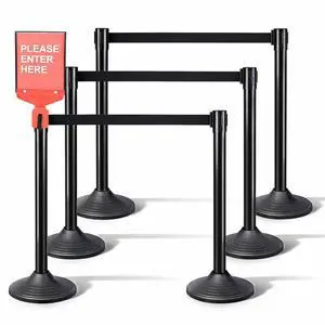 6PACK Crowd Control Stanchions Set Heavy Duty Crowd Control Barriers with 10' FEET Black Retractable Belt, Rubber Base(6PACK) 6PACK Crowd Control Stanchions Set Heavy Duty Crowd Control Barriers with 10' FEET Black Retractable Belt, Rubber Base(6PACK)