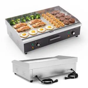 30" Electric Griddle, Electric Countertop with Half Flat Top Griddle, 3000W Grill Stainless Steel with Adjustable Temperature Control 122°F-572°F for Commercial Home Restaurant, Plug 30" Electric Griddle, Electric Countertop with Half Flat Top Griddle, 3000W Grill Stainless Steel with Adjustable Temperature Control 122°F-572°F for Commercial Home Restaurant, Plug