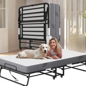 Twin XL Folding Bed with Mattress, 75" x 46" Foldable Guest Bed, Portable Rollaway Bed with 5" Memory Foam Mattress, Sturdy Metal Frame for Student School College Dorm Hospital Lounge Hotel Twin XL Folding Bed with Mattress, 75" x 46" Foldable Guest Bed, Portable Rollaway Bed with 5" Memory Foam Mattress, Sturdy Metal Frame for Student School College Dorm Hospital Lounge Hotel