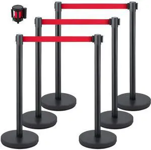 Crowd Control Stanchion, Set of 6 Pieces Stanchion Set, Stanchion Set w/ 6.6 ft/2 m Red Retractable Belt, Crowd Control Barrier w/Rubber Base Easy Connect Assembly for Crowd Control (Black) Crowd Control Stanchion, Set of 6 Pieces Stanchion Set, Stanchion Set w/ 6.6 ft/2 m Red Retractable Belt, Crowd Control Barrier w/Rubber Base Easy Connect Assembly for Crowd Control (Black)