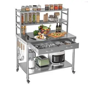 Stainless Steel Table with Shelves and Drawer 48"x24" Prep Table for Commercial Kitchen Steel Countertop with 2 Adjustable Tier Overshelves Work Tables Workbench for Home Restaurant Garage Stainless Steel Table with Shelves and Drawer 48"x24" Prep Table for Commercial Kitchen Steel Countertop with 2 Adjustable Tier Overshelves Work Tables Workbench for Home Restaurant Garage