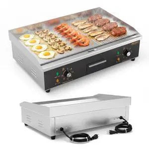 26" Electric Griddle, Electric Countertop Half Flat Top Griddle, 3200W Grill Stainless Steel with Adjustable Temperature Control 122°F-572°F for Commercial Home Restaurant, Plug 26" Electric Griddle, Electric Countertop Half Flat Top Griddle, 3200W Grill Stainless Steel with Adjustable Temperature Control 122°F-572°F for Commercial Home Restaurant, Plug