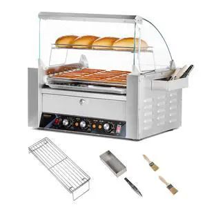 Hot Dog Roller, 24 Hot Dog 9 Rollers ETL Certified, Hot Dog Machine with Bun Warmer, Dual Temp Control, Glass Cover, LED, Side Storage Box, Shelf & Drip Tray for Party Home Commercial 1500W Hot Dog Roller, 24 Hot Dog 9 Rollers ETL Certified, Hot Dog Machine with Bun Warmer, Dual Temp Control, Glass Cover, LED, Side Storage Box, Shelf & Drip Tray for Party Home Commercial 1500W