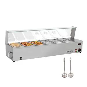 48QT Electric Commercial Food Warmer, 6-Pan Steam Table 8QT/Pan Stainless Steel Bain Marie Countertop w/Glass Shield Temperature Control & Lid for Buffet Restaurant 110V 1500W 48QT Electric Commercial Food Warmer, 6-Pan Steam Table 8QT/Pan Stainless Steel Bain Marie Countertop w/Glass Shield Temperature Control & Lid for Buffet Restaurant 110V 1500W