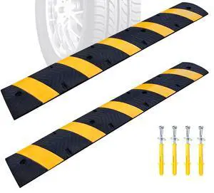 Rubber Speed Bumps for Driveway, 2 Pack 72" Speed Bump 2" High Heavy Duty Speed Humps for Road & Parking Lot, Portable Speed Bump with Reflectors, Bolts & Cable Channel (2PACK 72 in) Rubber Speed Bumps for Driveway, 2 Pack 72" Speed Bump 2" High Heavy Duty Speed Humps for Road & Parking Lot, Portable Speed Bump with Reflectors, Bolts & Cable Channel (2PACK 72 in)