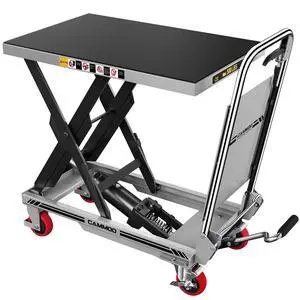 Hydraulic Lift Table Cart, 500lbs Capacity, 28.5" Lifting Height, Single Scissor Lift with Non-Slip Pad & Safety Guard Foldable Handle for Material Handling and Transportation, Gray Hydraulic Lift Table Cart, 500lbs Capacity, 28.5" Lifting Height, Single Scissor Lift with Non-Slip Pad & Safety Guard Foldable Handle for Material Handling and Transportation, Gray