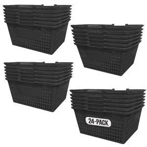 Stackable Plastic Shopping Baskets, Black, Easy-Grip Handles for Grocery, Retail, Liquor Stores, Home Use (Black, 24-pack) Stackable Plastic Shopping Baskets, Black, Easy-Grip Handles for Grocery, Retail, Liquor Stores, Home Use (Black, 24-pack)