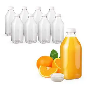 1 Quart Empty Clear PET Plastic Juice Bottle for Juicing with Tamper Evident Caps - Case of 96 Plastic Bottles with Caps - Made in USA 1 Quart Empty Clear PET Plastic Juice Bottle for Juicing with Tamper Evident Caps - Case of 96 Plastic Bottles with Caps - Made in USA
