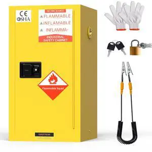 45 Gallon Flammable Storage Cabinet, Double Wall Steel Fire Cabinet 36" x 25" x 20" 3-Point Latching Lock, Leakproof Sump & ESD Ground Wire for Gasoline, Paint, Acetone & Industrial Chemicals 45 Gallon Flammable Storage Cabinet, Double Wall Steel Fire Cabinet 36" x 25" x 20" 3-Point Latching Lock, Leakproof Sump & ESD Ground Wire for Gasoline, Paint, Acetone & Industrial Chemicals