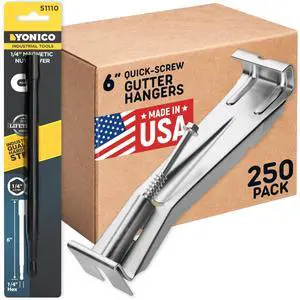 Quick Screw 6 Inch Gutter Hangers - Gutter Brackets 6 Inch with Bonus 6 Inch Drill Bit - Hidden Bracket Clips with Pre-Assembled Screw - Fix Sagging Rain Gutters (250) Quick Screw 6 Inch Gutter Hangers - Gutter Brackets 6 Inch with Bonus 6 Inch Drill Bit - Hidden Bracket Clips with Pre-Assembled Screw - Fix Sagging Rain Gutters (250)