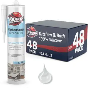 Premium RTV Silicone Sealant Clear, 48x10.1 fl.oz. 100% Waterproof Silicone Caulk for Kitchen, Bathroom, Shower, Sink, Tub, Window & Door Premium RTV Silicone Sealant Clear, 48x10.1 fl.oz. 100% Waterproof Silicone Caulk for Kitchen, Bathroom, Shower, Sink, Tub, Window & Door