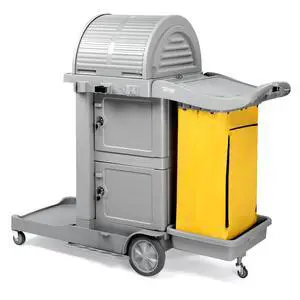 Janitorial Cart on Wheels, 3 Shelf Commercial Cleaning Cart with Key Locking-Cabinet, Grey Housekeeping Cart with Locker and Cleaning Bag, for Hotel, Business, Office, Stadium Use Janitorial Cart on Wheels, 3 Shelf Commercial Cleaning Cart with Key Locking-Cabinet, Grey Housekeeping Cart with Locker and Cleaning Bag, for Hotel, Business, Office, Stadium Use
