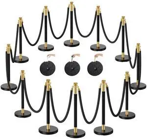 Stanchions and Velvet Ropes, 12pcs Ropes and Stainless Steel Posts | Black Velvet Ropes and Posts, with Water/Sand/Concrete Fillable Leakproof Base for Birthday, Business, Wedding, Red Carpet Stanchions and Velvet Ropes, 12pcs Ropes and Stainless Steel Posts | Black Velvet Ropes and Posts, with Water/Sand/Concrete Fillable Leakproof Base for Birthday, Business, Wedding, Red Carpet