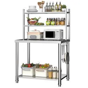 Stainless Steel Table with Shelves,30x24 Kitchen Prep Table | Heavy Duty 1100lbs Weight Capacity Commercial Kitchen Worktable Workbench w/ Hooks for Home and Restaurant Stainless Steel Table with Shelves,30x24 Kitchen Prep Table | Heavy Duty 1100lbs Weight Capacity Commercial Kitchen Worktable Workbench w/ Hooks for Home and Restaurant