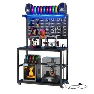 3D Printer Stand with Filament Storage Workbench,3D Printer Table with Charging Station & LED Lights,Heavy Duty Rolling Printer Desk with Pegboard for Workshop,Office,Garage 3D Printer Stand with Filament Storage Workbench,3D Printer Table with Charging Station & LED Lights,Heavy Duty Rolling Printer Desk with Pegboard for Workshop,Office,Garage