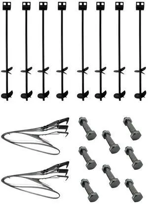 Mobile Home Part Set of 8 Auger Anchors; 8-8 ft Tie Down Strap, & 8 Bolts Mobile Home Part Set of 8 Auger Anchors; 8-8 ft Tie Down Strap, & 8 Bolts