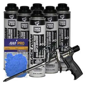 DAP Touch N Seal Black Spray Foam Sealant for RV, Pond, Waterfall & Landscape - UV Resistant, Class A Fire Rated, Waterproof, Polyurethane Adhesive with Gloves and Foam Gun (Pack of 6) DAP Touch N Seal Black Spray Foam Sealant for RV, Pond, Waterfall & Landscape - UV Resistant, Class A Fire Rated, Waterproof, Polyurethane Adhesive with Gloves and Foam Gun (Pack of 6)