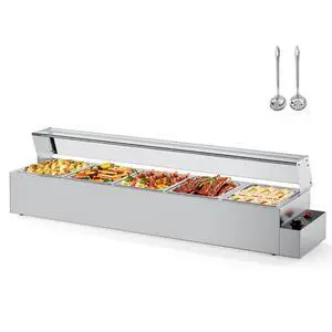 60QT Electric Commercial Food Warmer 1700W, 5-Pan Steam Table 12QT/Pan Stainless Steel Bain Marie w/Acrylic Shield Temperature Control & Lid for Buffet Restaurant 60QT Electric Commercial Food Warmer 1700W, 5-Pan Steam Table 12QT/Pan Stainless Steel Bain Marie w/Acrylic Shield Temperature Control & Lid for Buffet Restaurant