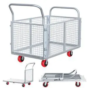 2IN1 Steel Panel Cart Dolly Heavy Duty Drywall Lumber Truck Cart with 3000 LBS Capacity, 44 x 28 Inch 2.2MM Steel Plate, 6" Swivel Brake Wheels, 1 Front & 3 Side Handrails (X Large with Cage) 2IN1 Steel Panel Cart Dolly Heavy Duty Drywall Lumber Truck Cart with 3000 LBS Capacity, 44 x 28 Inch 2.2MM Steel Plate, 6" Swivel Brake Wheels, 1 Front & 3 Side Handrails (X Large with Cage)