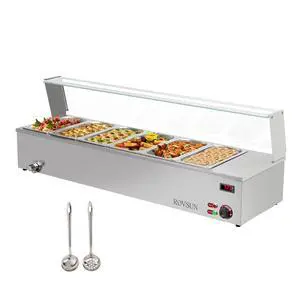 48QT Steam Table, 6-Pan Electric Commercial Food Warmer Stainless Steel Bain Marie Countertop w/Glass Shield Temperature Control & Lid for Buffet Party Catering Restaurant 8QT/Pan 1500W 110V 48QT Steam Table, 6-Pan Electric Commercial Food Warmer Stainless Steel Bain Marie Countertop w/Glass Shield Temperature Control & Lid for Buffet Party Catering Restaurant 8QT/Pan 1500W 110V