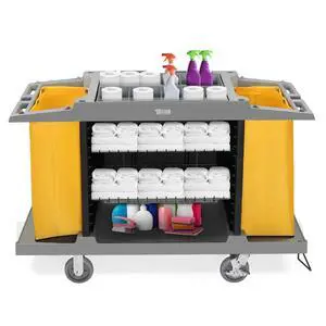 Industrial Multifunctional Hotel Cart,Commercial Traditional Cleaning Janitorial Room Service Housekeeping Cart, 39" H x 58" W x 21" D,Grey Industrial Multifunctional Hotel Cart,Commercial Traditional Cleaning Janitorial Room Service Housekeeping Cart, 39" H x 58" W x 21" D,Grey