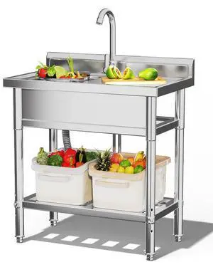 Stainless Steel Utility Sink, Freestanding Outdoor Sink Station, Small Tub for Garage, Laundry, Kitchen, Farmhouse(Single Bowl) Stainless Steel Utility Sink, Freestanding Outdoor Sink Station, Small Tub for Garage, Laundry, Kitchen, Farmhouse(Single Bowl)