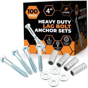 Concrete Anchors Set with 4"" Lag Bolt, Lag Shield and Washer - 100 Sets per Pack - 1/2"" Bolt Lag Screws 4-Inch for Speed Bumps for Asphalt - Galvanized Steel Lag Bolts Concrete Anchors Set with 4"" Lag Bolt, Lag Shield and Washer - 100 Sets per Pack - 1/2"" Bolt Lag Screws 4-Inch for Speed Bumps for Asphalt - Galvanized Steel Lag Bolts