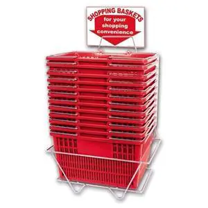 Shopping Basket Set of 12 Durable Red Plastic with Sign and Stand Shopping Basket Set of 12 Durable Red Plastic with Sign and Stand