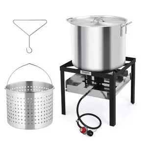80QT Turkey Fryer with Aluminum Boiler Steamer Basket & 150,000BTU Propane Burner, Outdoor Gas Deep Fryer & Seafood Crawfish Boil Pot Set with High Pressure Propane Regulator and Hose 80QT Turkey Fryer with Aluminum Boiler Steamer Basket & 150,000BTU Propane Burner, Outdoor Gas Deep Fryer & Seafood Crawfish Boil Pot Set with High Pressure Propane Regulator and Hose