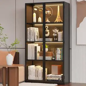 63" H Display Cabinet with Glass Doors,Tall Display Cabinet with LED Lights,Display Case for Collectibles,Glass Display Cabinets with 3 Adjustable Shelves for Living Room,Bedroom,Office 63" H Display Cabinet with Glass Doors,Tall Display Cabinet with LED Lights,Display Case for Collectibles,Glass Display Cabinets with 3 Adjustable Shelves for Living Room,Bedroom,Office