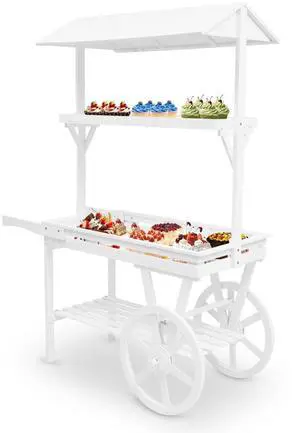 Candy Cart Display Stand, Flower Cart Stand with Wheels, Large Country Market Wooden Rolling Table Carts for Display Flower Candy Party Favors and Crafted Items, Easy to Assemble (White2) Candy Cart Display Stand, Flower Cart Stand with Wheels, Large Country Market Wooden Rolling Table Carts for Display Flower Candy Party Favors and Crafted Items, Easy to Assemble (White2)