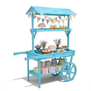 Candy Cart Display Stand, Flower Cart Stand with Wheels, Large Country Market Wooden Rolling Table Carts for Display Flower Candy Party Favors and Crafted Items, Easy to Assemble (Blue2) Candy Cart Display Stand, Flower Cart Stand with Wheels, Large Country Market Wooden Rolling Table Carts for Display Flower Candy Party Favors and Crafted Items, Easy to Assemble (Blue2)