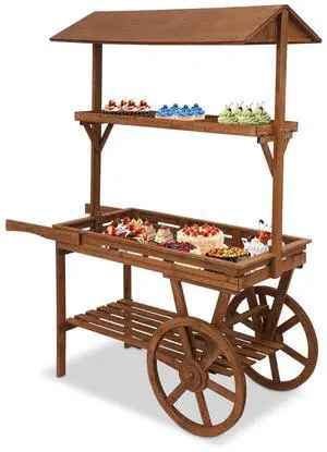 Candy Cart Display Stand, Flower Cart Stand with Wheels, Large Country Market Wooden Rolling Table Carts for Display Flower Candy Party Favors and Crafted Items, Easy to Assemble (Brown) Candy Cart Display Stand, Flower Cart Stand with Wheels, Large Country Market Wooden Rolling Table Carts for Display Flower Candy Party Favors and Crafted Items, Easy to Assemble (Brown)