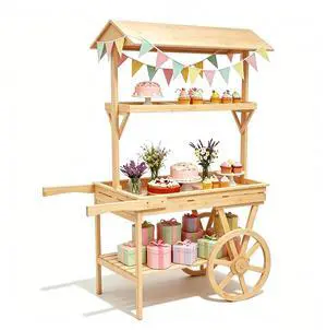 Candy Cart Display Stand, Flower Cart Stand with Wheels, Large Country Market Wooden Rolling Table Carts for Display Flower Candy Party Favors and Crafted Items, Easy to Assemble (Wood) Candy Cart Display Stand, Flower Cart Stand with Wheels, Large Country Market Wooden Rolling Table Carts for Display Flower Candy Party Favors and Crafted Items, Easy to Assemble (Wood)