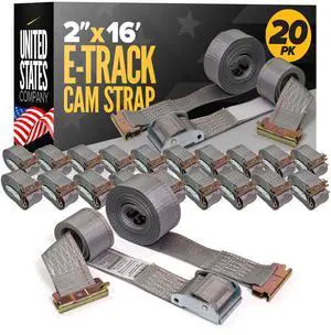 E Track Cam Buckle Straps (20-Pack), 2 Inch x 16 Foot E Track Straps with Cam Buckle and Spring E-Fittings, 2,500 LBS Break Strength, Easy-to-Use Tiedowns in Vans and Trailers E Track Cam Buckle Straps (20-Pack), 2 Inch x 16 Foot E Track Straps with Cam Buckle and Spring E-Fittings, 2,500 LBS Break Strength, Easy-to-Use Tiedowns in Vans and Trailers