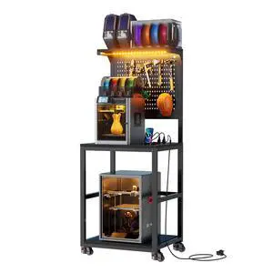 3D Printer Stand with Filament Storage Workbench,3D Printer Table with Charging Station & LED Lights,Heavy Duty Rolling Printer Desk with Pegboard for Workshop,Office,Garage,Black 3D Printer Stand with Filament Storage Workbench,3D Printer Table with Charging Station & LED Lights,Heavy Duty Rolling Printer Desk with Pegboard for Workshop,Office,Garage,Black