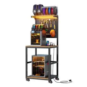 3D Printer Stand with Filament Storage Workbench,3D Printer Table with Charging Station & LED Lights,Heavy Duty Rolling Printer Desk with Pegboard for Workshop,Office,Garage,Brown 3D Printer Stand with Filament Storage Workbench,3D Printer Table with Charging Station & LED Lights,Heavy Duty Rolling Printer Desk with Pegboard for Workshop,Office,Garage,Brown