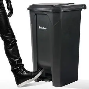 27 Gallon Step-On Trash Can/Container, Black Plastic Dustbin with Lid and Foot Pedal, Hands-Free Disposal 27 Gallon Step-On Trash Can/Container, Black Plastic Dustbin with Lid and Foot Pedal, Hands-Free Disposal