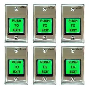 6 Pack FPC-7493 VIS-7000 Green Square Push to Exit Button Stainless Steel for Door Access Control with LED Light, NC, COM and NO Outputs 6 Pack FPC-7493 VIS-7000 Green Square Push to Exit Button Stainless Steel for Door Access Control with LED Light, NC, COM and NO Outputs
