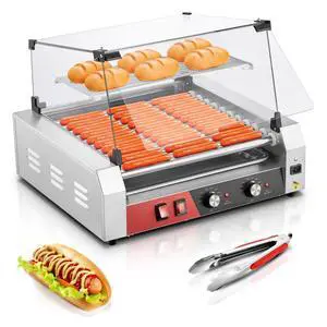 Hot Dog Roller, 11 Rollers 30 Hot Dogs Capacity, 1650W Stainless Steel Hot Dog Machine with Dual Temperature Control, Bun Warmer Shelf, Glass Hood & Removable Drip Tray for Kitchen Restaurant Hot Dog Roller, 11 Rollers 30 Hot Dogs Capacity, 1650W Stainless Steel Hot Dog Machine with Dual Temperature Control, Bun Warmer Shelf, Glass Hood & Removable Drip Tray for Kitchen Restaurant
