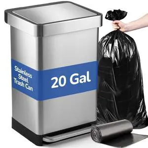 20 Gallon Stainless Steel Large Kitchen Trash Can with Foot Pedal, Soft Close Lid and Trash Bag Retainer Rim 20 Gallon Stainless Steel Large Kitchen Trash Can with Foot Pedal, Soft Close Lid and Trash Bag Retainer Rim